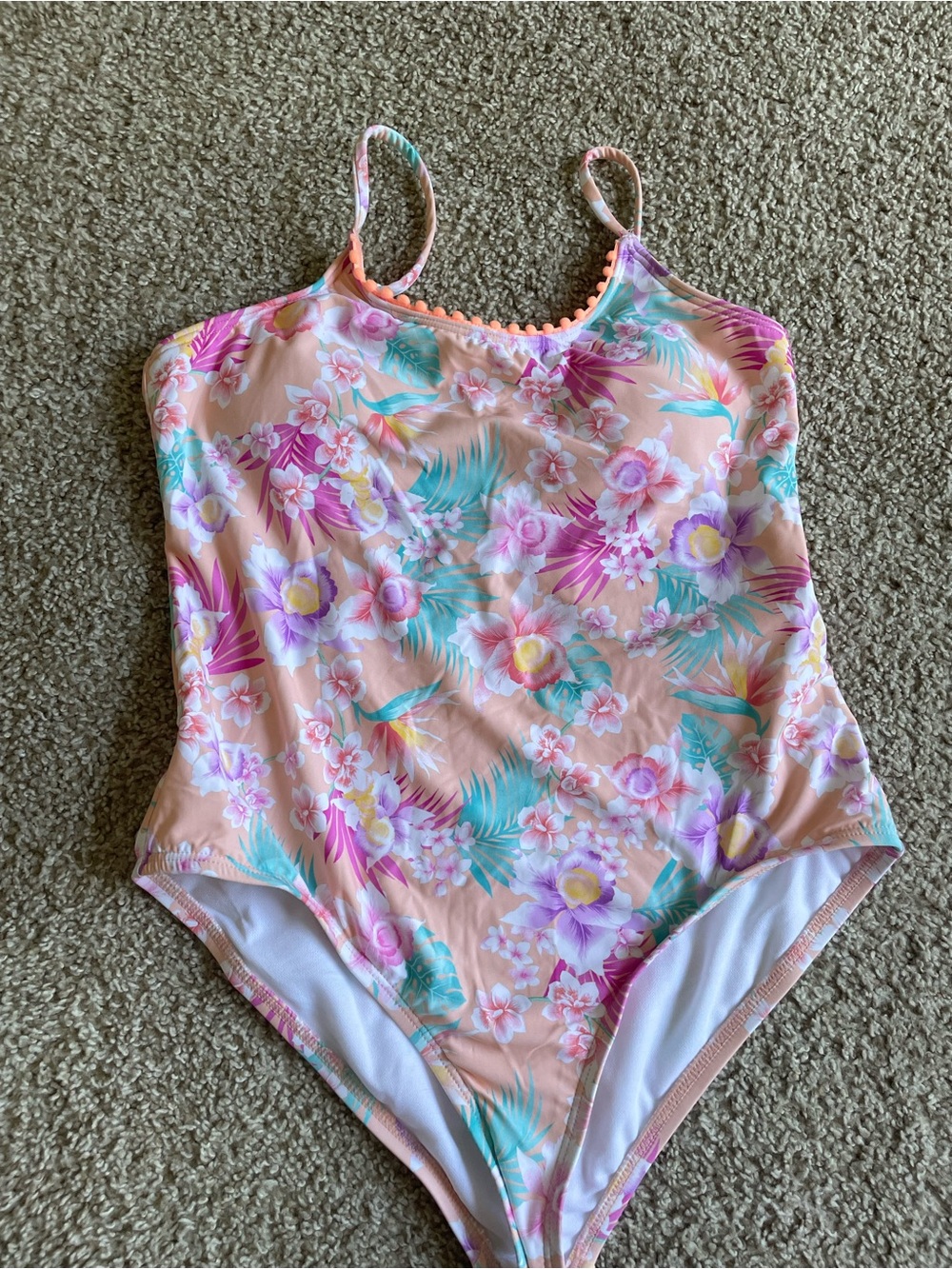 Hobie Girls Peach Floral One-Piece Swimsuit